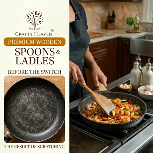 Image of Wooden Spatualas & Ladles Set of 6 | Sheesham Wood Utensils for Cooking | Non-Stick Cookware Safe | Wooden Spoon Set | Handmade Kitchen Tools | Heat Resistant | Made in India