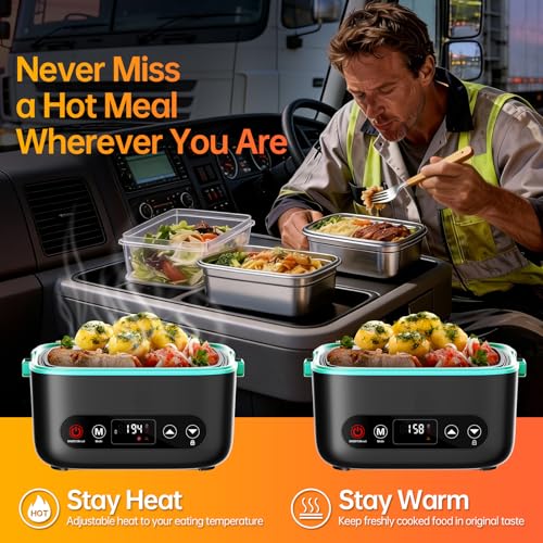 Image of 2X1.2L Electric Lunch Box with 6x4000mAh 100W 5D Surround Heat | Upgraded 100W 5D Surround Heat Tech, 6x4000mAh Battery Powered, Dual Insulated Bag, 220F Max, BPA Free