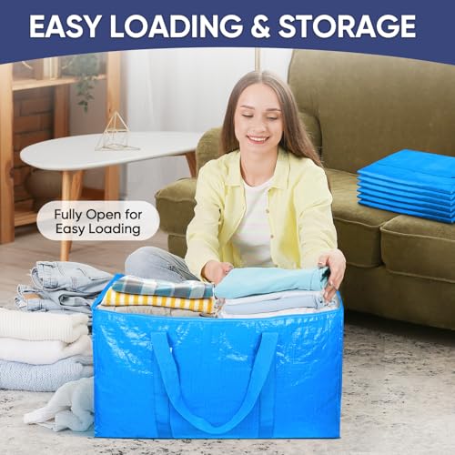 Image of TICONN 4 Pack Extra Large Moving Bags Heavy Duty with Zippers & Carrying Handles, Durable Storage Bags Moving Boxes for Closet Organizers and Storage (4 Pack, Sky Blue)