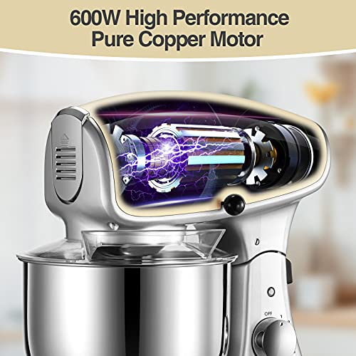 Die-Cast-Stand-Mixer-8-Speeds-600W-Food-Stand-Mixer-55Qt-Tilt-Head-Kitchen-Mixer-Dishwasher-Safe-Stainless-Steel-Mixing-Bowl-Dough-Hook-Egg-Whisk-Mixer-Beater-Splash-Guard-Almond-Cream