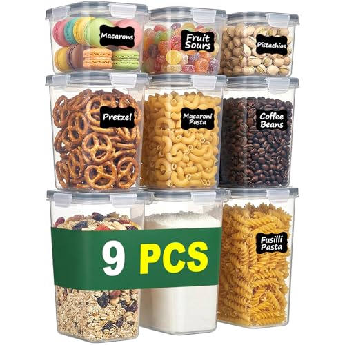 Boîtes alimentaires hermétiques avec couvercle, 9 pièces, Boîtes en plastique alimentaire empilables, sans BPA, Boîte de rangement cuisine pour farine, céréales &...