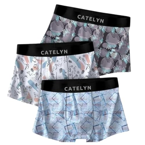 Image of CATELYN Printed Men's Extra Thin Elastic Ice Silk Underwear - Long, Comfortable, Breathable Boxer Brief Trunks, Smooth Fabric (Pack of 3)