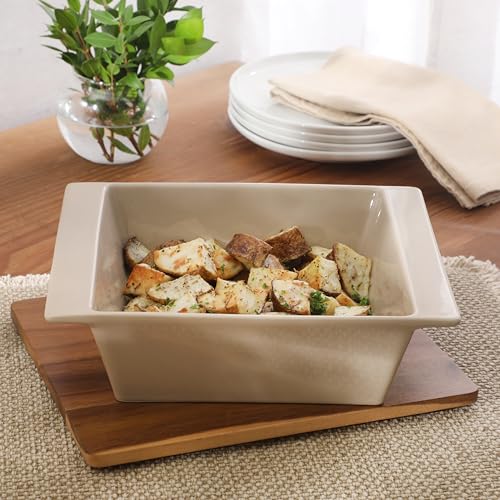 Gibson Elite 2-Quart 10" x 8.5" Stoneware Baking Dish with Acacia Wood Lid – Taupe Rectangular Oven Safe Baker for Casseroles, Roasting & Serving by Gibson Elite - Image 5
