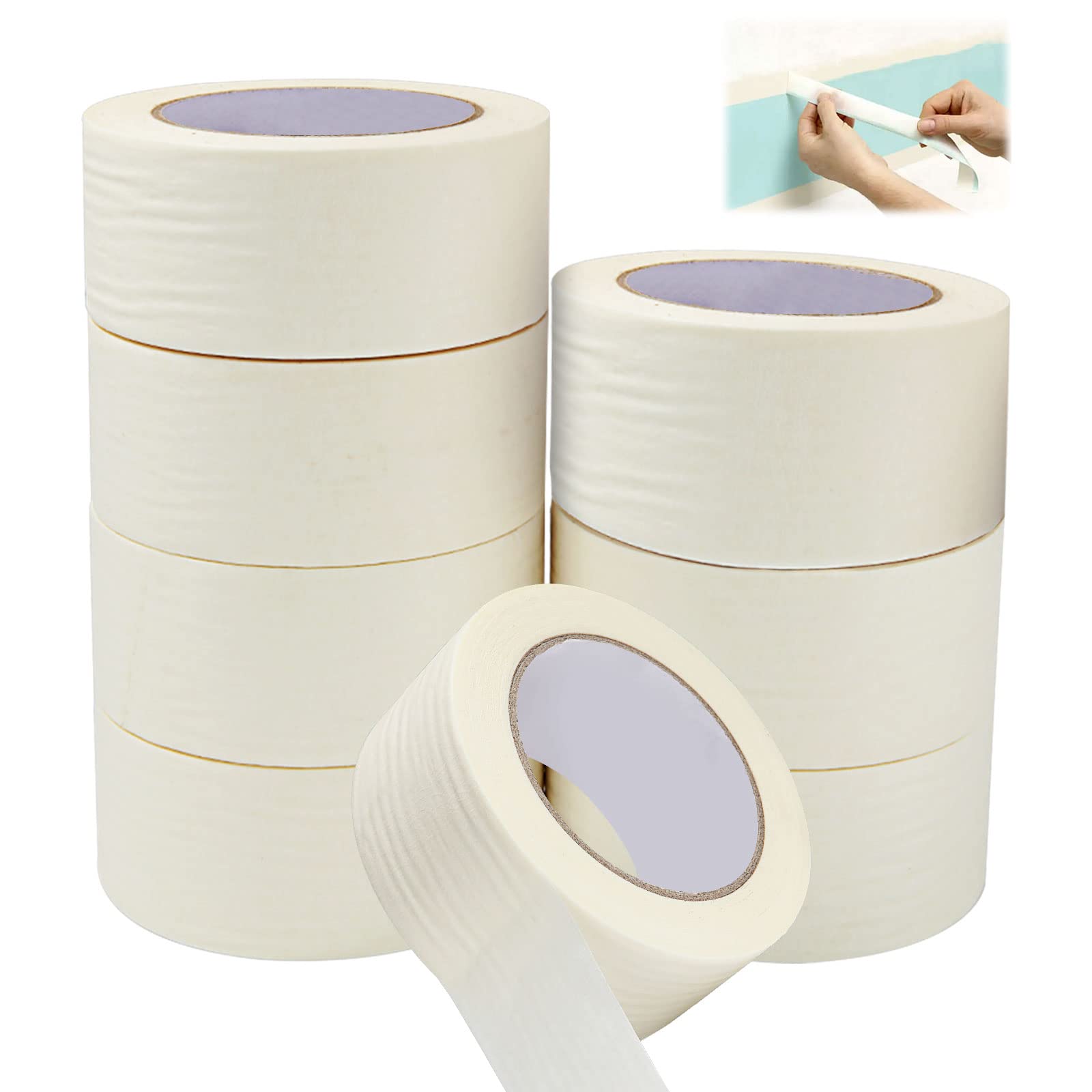 8 cintas adhesivas de 50 m x 50 mm para pintar, cinta adhesiva ancha de baja adherencia, cinta adhesiva para vidrio, pintura, artistas, decoración, manualidades, papelería escolar (blanco)