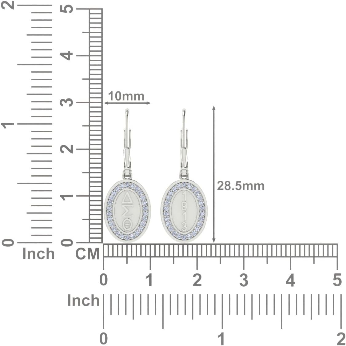 Delta Sigma Theta Earrings for Women,925 Sterling Silver 1913 Oval Earrings with White Cubic Zirconia for Jewelry Gifts(DSTE009-W-W)