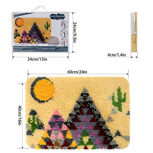 Image of Latch Hook Rug Kits, Kids Adults Carpet Embroidery Set Beginners Cross Stitch DIY Crochet Needlework Crafts Kits with Yarn, Crochet Hook and Gift Box, Desert Pyramid Pattern Printed 24X16 inches