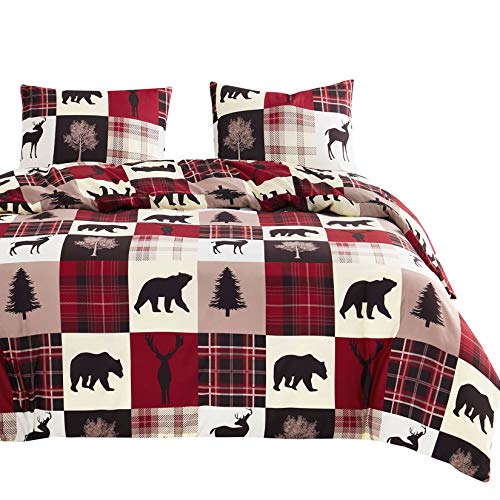 Wake In Cloud - Rustic Patchwork Comforter Set, Christmas Lodge Red and Black Bedding Woodland Wildlife Bear Moose Elk Pine Trees Pattern Printed, Soft Microfiber Bedding (3pcs, Queen Size) Wake In Cloud - Rustic Patchwork Comforter Set, Christmas Lodge Red and Black Bedding Woodland Wildlife Bear Moose Elk Pine Trees Pattern Printed, Soft Microfiber Bedding (3pcs, Queen Size)