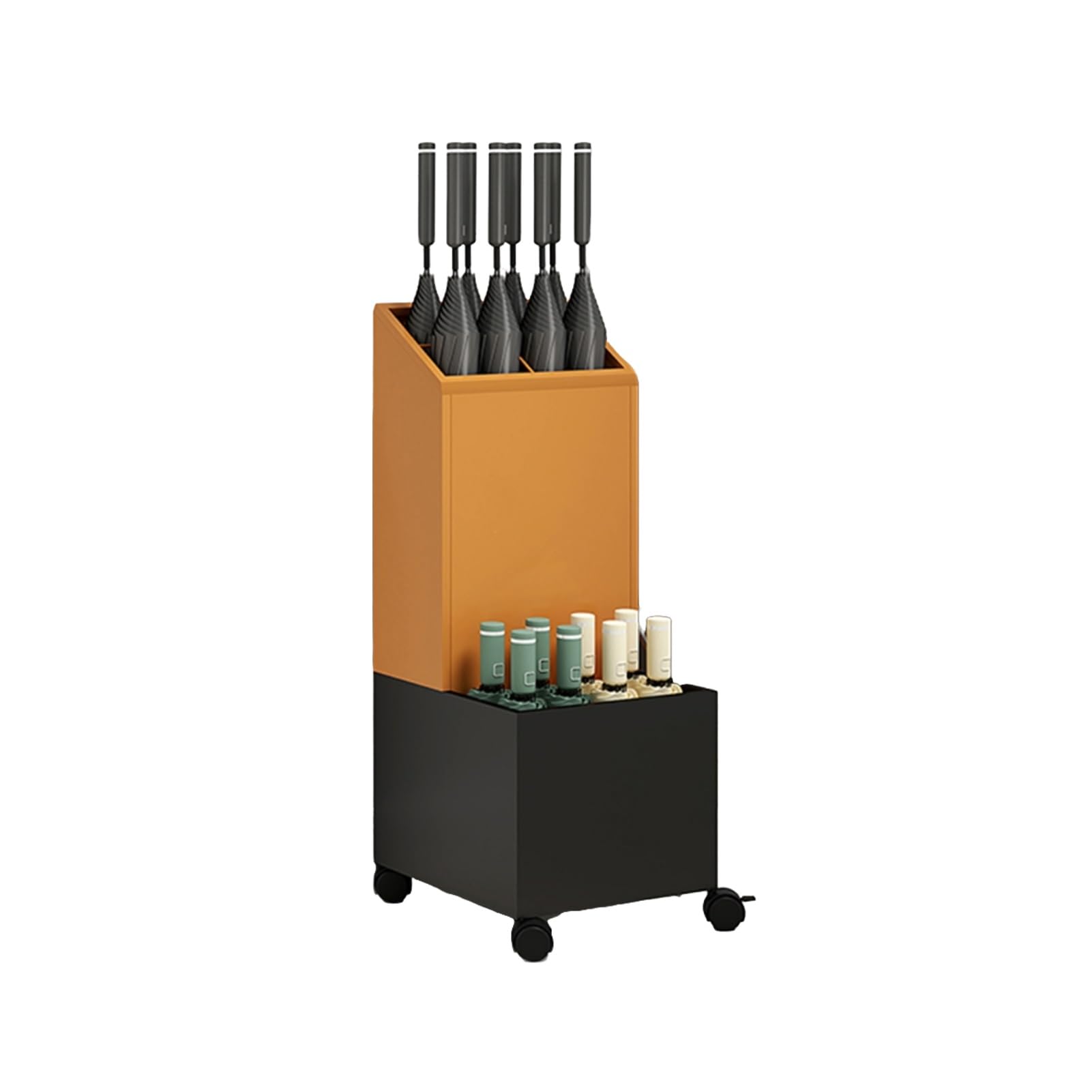 BHFPFZA DoubleLayer Metal Umb Stand with WheelsLarge Capacity for Business Entryway & Hotel Reception (Color3 24x25x60cm)