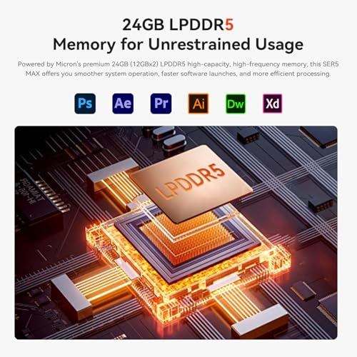 Image of Beelink SER5 MAX Mini PC, AMD Ryzen 7 6800U(8C /16T, up to 4.7GHz), 24GB LPDDR5 500GB NVME SSD, SER5 Mini Computer Support 4K@144Hz, Triple Display, HDMI+DP, WiFi6, BT5.2, Type-C