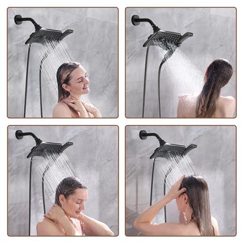 Image of BRIGHT SHOWERS High Pressure Dual Shower Head Combo with Rainfall & Handheld, 4 Spray Settings, Tool-Free Installation, 60 inch Stainless Steel Hose, Matte Black