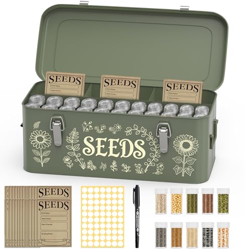 Dexyino Metal Seed Storage Organizer 4 Compartment Locking Seed Saving Box
