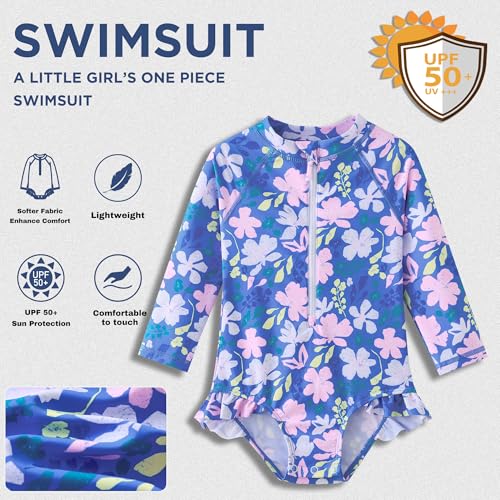 Image of UMELOK Baby Girls One Piece Swimsuit Infant Bathing Suit Long Sleeve Rash Guard Swimwear with UPF 50+ Sun Protection