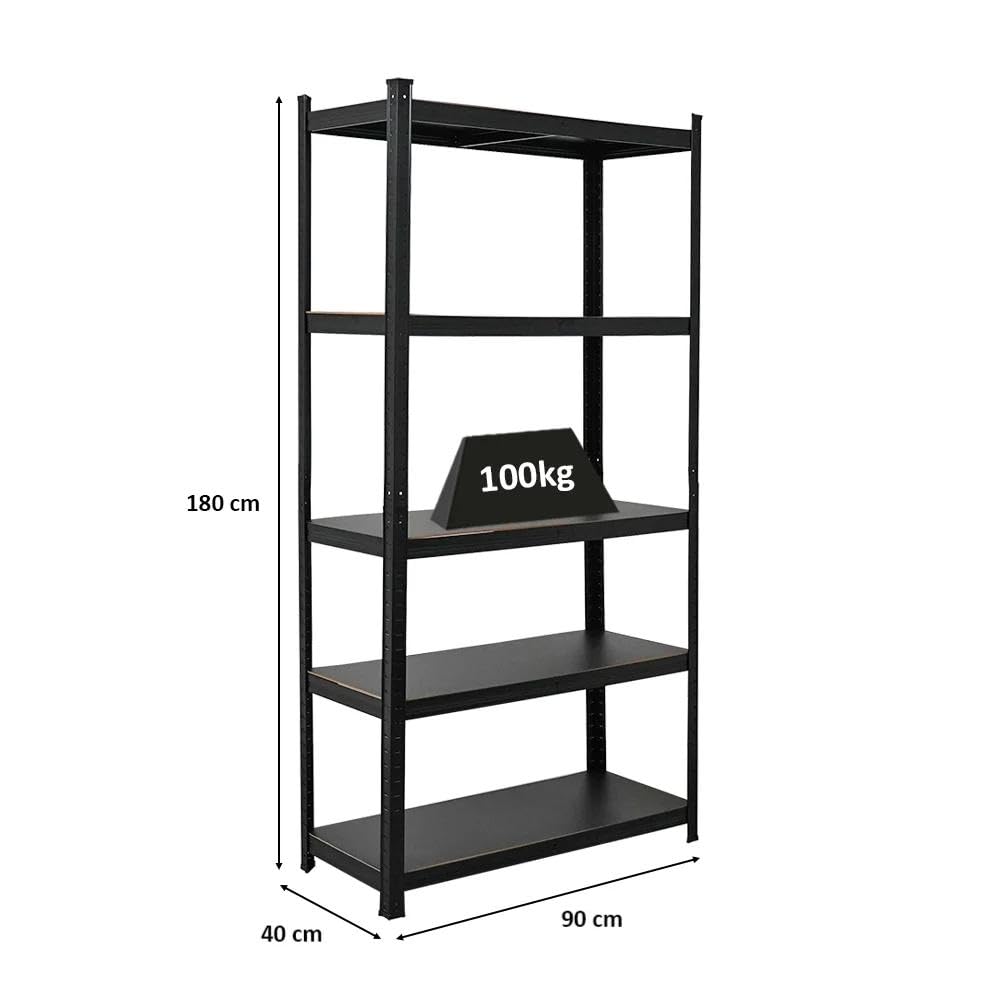 PROREGAL All Black Series Schwerlastregal Ragnar für Gesamtlast 500kg Maße: 180x90x40cm Matt Schwarz, Kellerregal, Steckregal, Garagenregal