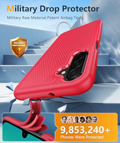 Image of FNTCASE for Samsung Galaxy A26-5G Case: Dual Layer Protective Heavy Duty Cell Phone Cover Shockproof Rugged with Non Slip Textured Back - Military Protection Bumper Tough - 2025, 6.7 inch (Red)