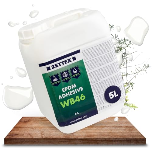 Zettex WB46 EPDM Kleber - 5 Liter für bis zu 30m / Lösungsmittelfrei & wasserbasiert/EPDM Flächenkleber ideal für Holz & Beton Untergründe/EPDM Folienkleber