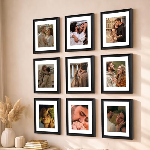 Image of Art Street Wooden Photo Frame for living room, Aesthetic Cave Design Photo Frames for Photograph, Art Work, Certificates Set of 9 (11x14 Inch, Black)