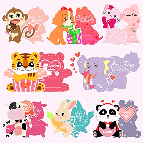 Valentines Day Cards For Kids - Animal Valentines Greeting Cards for School Classroom Exchange Party Supplies- Include 28 Animal Valentine Cards, 28 Inflatable Animal Headbands, 28 Gift Envelopes.