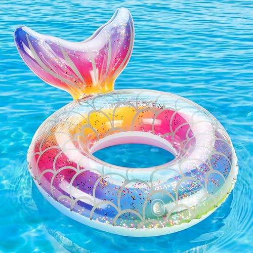 MoKo Bouée Sirène, (75cm) Anneau de Natation Gonflable en PVC, Flotteur de Piscine en Forme de Sirène avec Queue pour Adulte, Jouet pour Sports Nautiques...