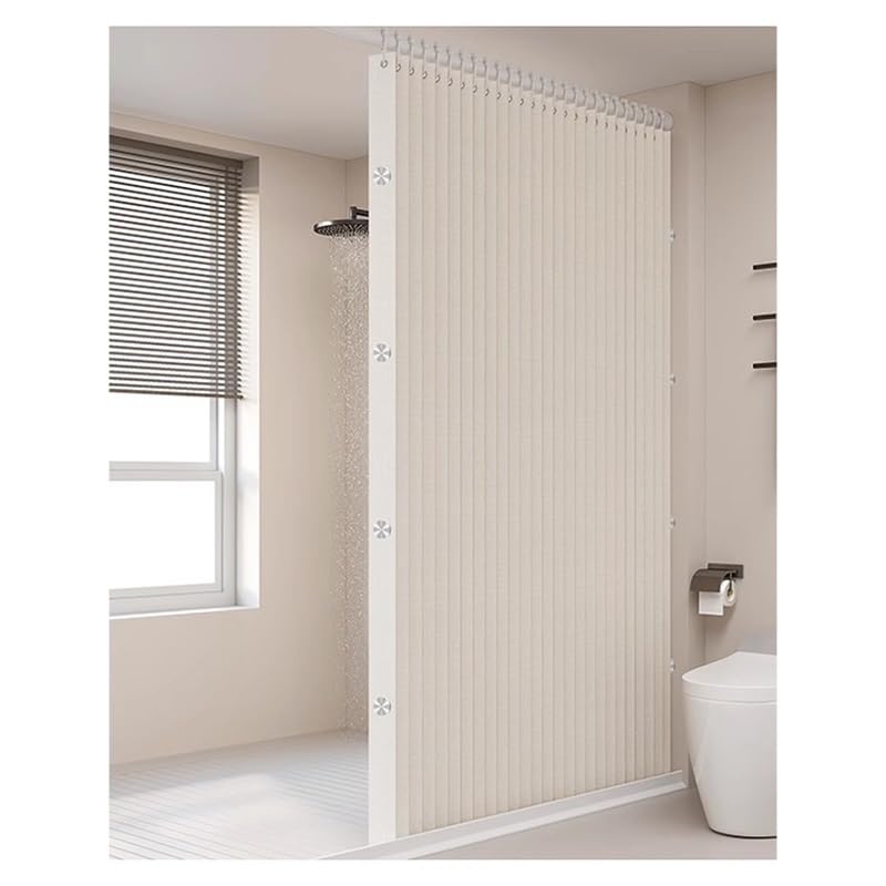 Accordéon Rideau de douche magnétique pliable en tissu imperméable avec tringle rétractable - Cloison de salle de bain pour maison, hôtel, magasin de vêtements (beige, 1,3 x 2 m)