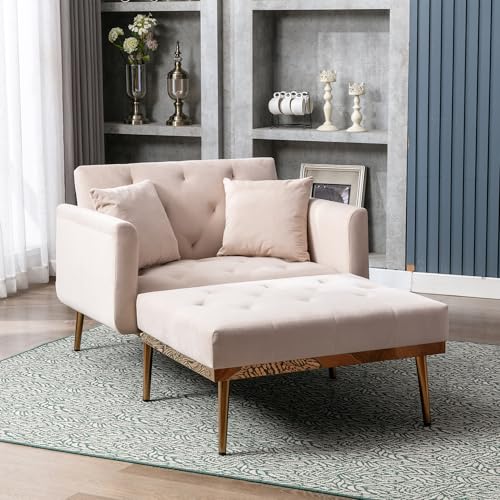 TIZZ Sillón estilo moderno respaldo ajustable sofá plegable beige para sala de estar dormitorio estudio