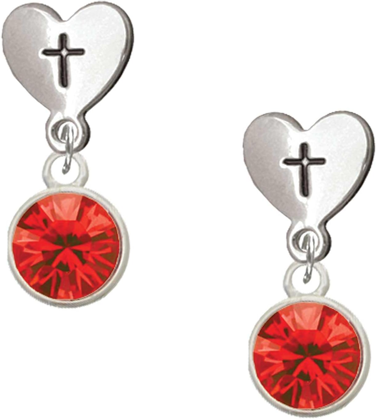 Delight Jewelry 10mm Crystal Drop Silvertone Cross in Heart Post Dangle Earrings
