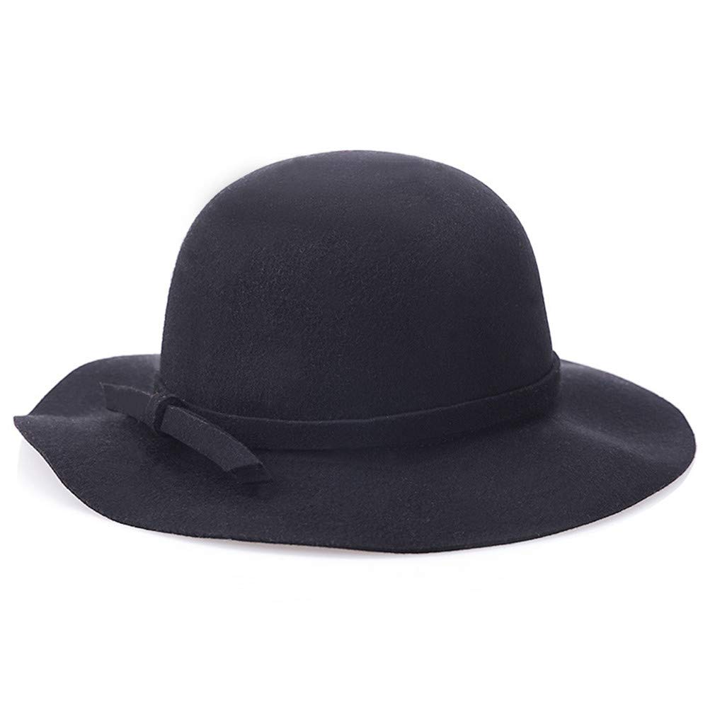 Ulalaza Wool Felt Cloche Hat Winter Wide Brim Retro Flower Bowknot Vintage Bucket Hat Floppy Hat for Ladies