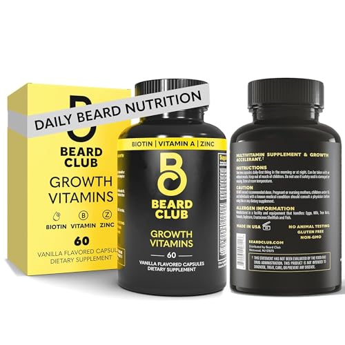 The Beard Club - Biotin Beard Growth Vitamins - Support A Thicker Fuller Beard, Fill in Patches - Minerals & Multi-Vitamins Help Support and Stimulate Healthier Facial Hair Growth
