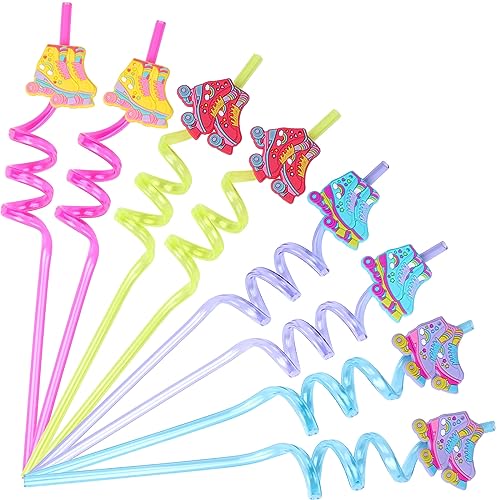 Roller Skate Party Straws, Roller Skate Party Favors Include 24pcs Reusable Drinking Straws Plastic 90s Theme Straws for Roller Skating Themed Birthday Party Supplies 90s Theme Party Decorations
