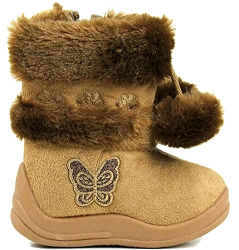 Little Girl's Zello Glitter Pom Pom Boots 4,Camel2