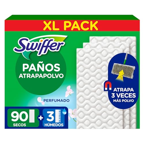 Swiffer Mopa Recambios Secos Para Suelos 90 Unidades Y Recambios Húmedos Para Suelos 3 Unidades, Atrapa Y Retiene El Polvo