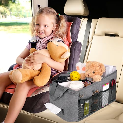 Image of HEYSKAY Car Organizer with Tissue Box, Coffee Cup Drink Holder, Toy Books Storage for Car (Grey)