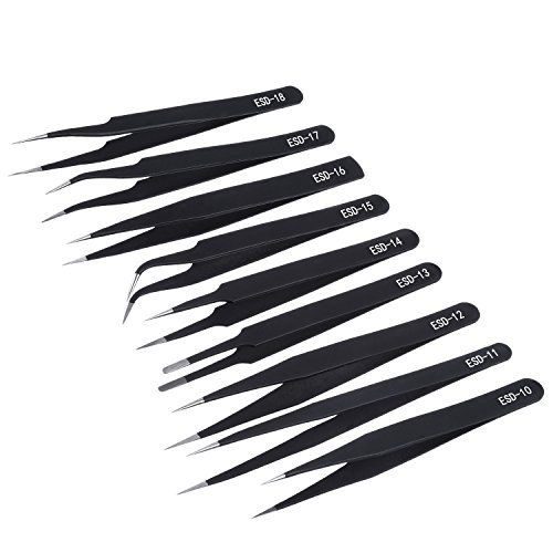 9 Pieces ESD Tweezers Tools Kit, Precision Tweezer Set, Craft Tweezers, Soldering Tweezers, Jewelry Tweezers,Anti-Static ESD Tweezers Set Kit for Electronics, Sodlering,Jewelry, Craft, Laboratory Work