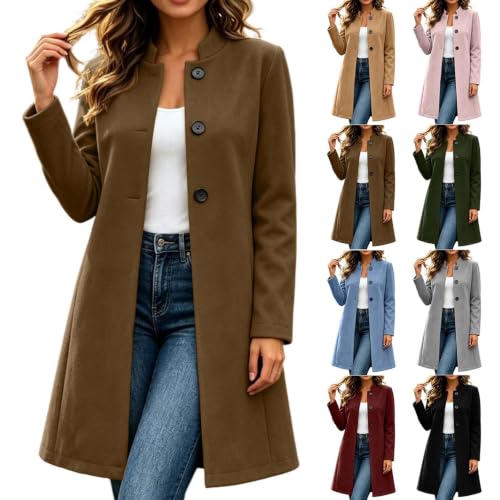 Lainyong Women Wool Coats Winter Mid Length Jackets Casual Warm Outerwear - image 1