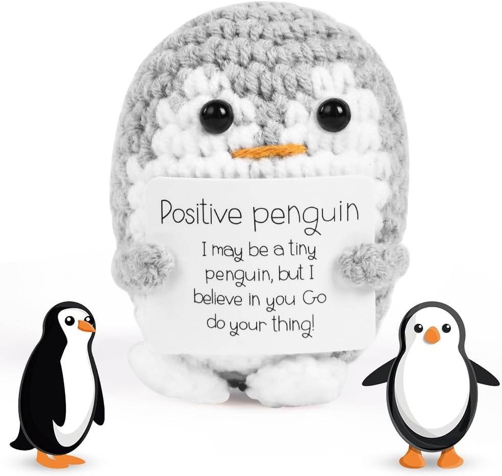 Vicloon Emotional Support Gift Positive Crochet Animals Mini Knitted Penguin Doll with Card Stress Relief Anxiety Encouraging Easter Gift for Women/Men/Him/Her/Friend/Kids Office Home Decor