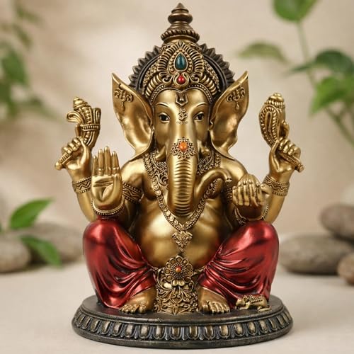 Image of ARMONIA Premium Lord Ganesha Idol for Home Decor - 8 Inch Handmade Ganesh Murti |Antique Finish Ganpati Statue for Mandir,Office Desk |Polyresin | Best Spiritual Gift for Diwali,Wedding & Housewarming