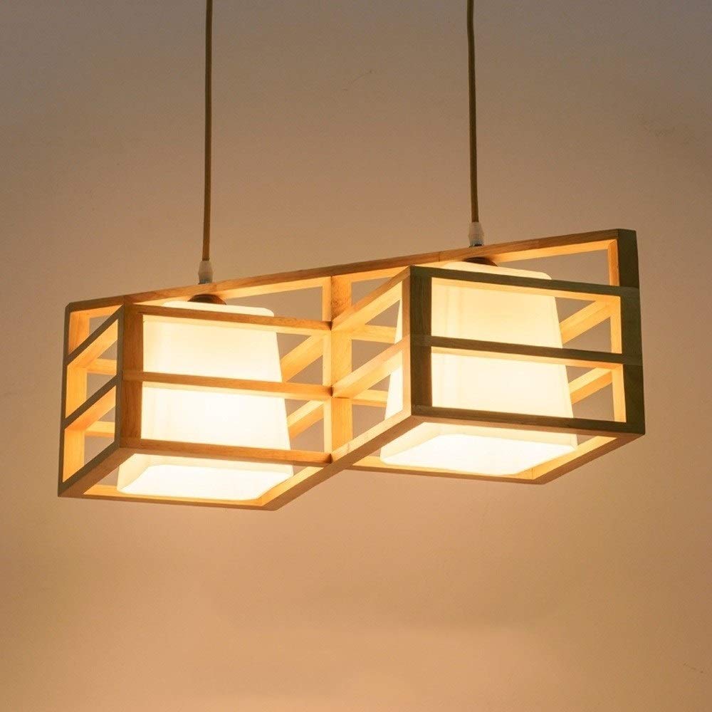Chandelier en bois massif rectangle japonais suspension E27 pour plafond - 4