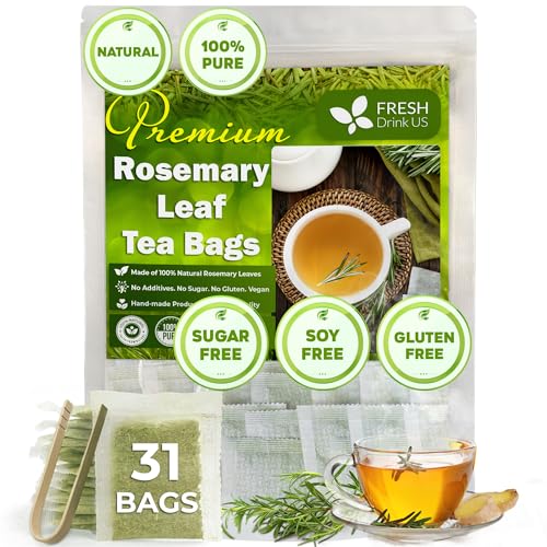 Image of FRESHDRINKUS, 31 Rosemary Leaf Tea Bags, 100% Natural and Pure Rosemary Dried Leaves, Pure Herbal Tea, No Additives, No Caffeine, No Gluten, Vegan.