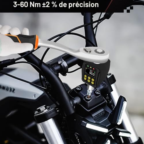Uharbour Adaptateur de Couple Numérique 1/2 Pouce 3-60 Nm, Clé Dynamométrique Numérique avec Écran LCD, Mode PEAK/TRACK, Buzzer et Indicateur LED, Précision d'Erreur ±2%, pour Voiture, Vélo, Moto – vue 5