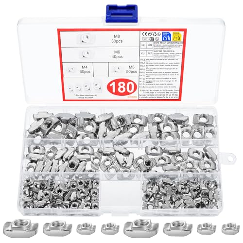 180 Pcs Écrous à Rainure En T,M4 M5 M6 M8 Écrou de Tête de Marteau Ensemble