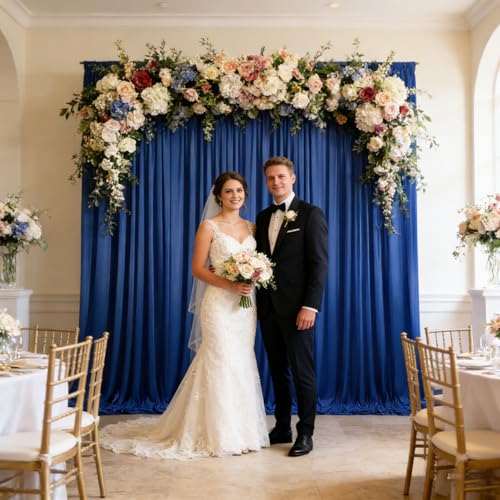 Image of 10ft x 10ft Deep Blue Backdrop Curtains for Parties, Polyester Fabric Backdrop Drapes with Rod Pockets for Weddings, Birthday, Photography, Mother's Day, Graduation Party Background Curtain, 2 Panels