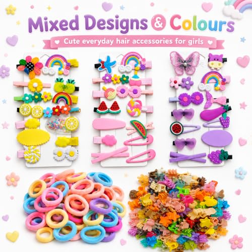 Image of 124 Pcs Hair Accessories for Kids Girls | Cute Baby Hair Clips, Theme Hair Clips & Mini Claw Clips Combo | Hair Accessories for Baby Girl | Kids Hair Clips Set | Mixed Designs