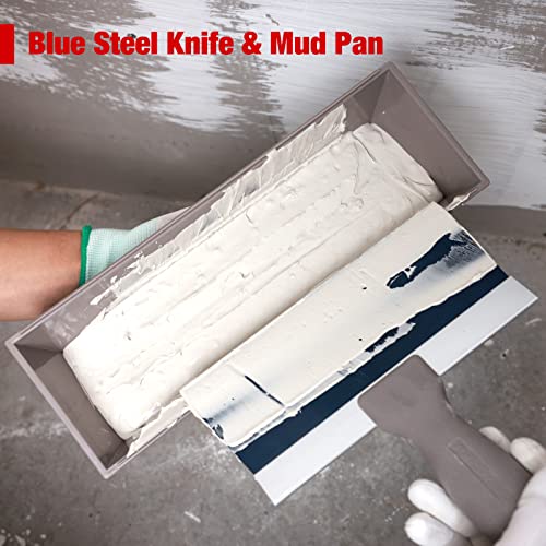 Goldblatt 7-Piece Drywall Hand Tool Kit, With 4 Pieces Plastic Taping Knife Set, 1 Piece Blue Steel Taping Knife, Mud Pad And Sanding Sponge, Perfect For Quick Drywall Finishing And Patching #TOP1