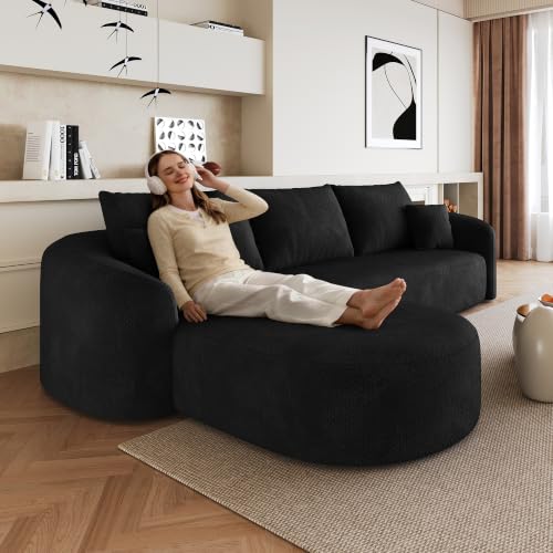 Sofá esquinero en forma de L negro de 266 cm y sofá modular para el hogar con espuma resiliente 7