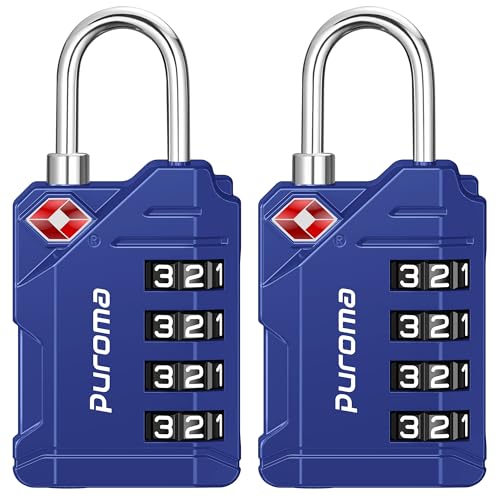 Puroma TSA Approved Luggage Locks, 2 Pack 4 Digit Resettable Travel Combination Code Lock with Zinc Alloy Body for Suitcase, Backpack, Laptop Bag, Gym Locker, Toolbox (Blue)