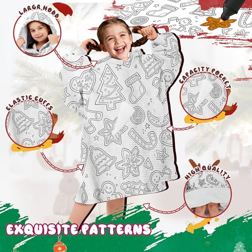 Image of Wearable Blanket Hoodie for Kids, Coloring Teen Hoodie Blanket