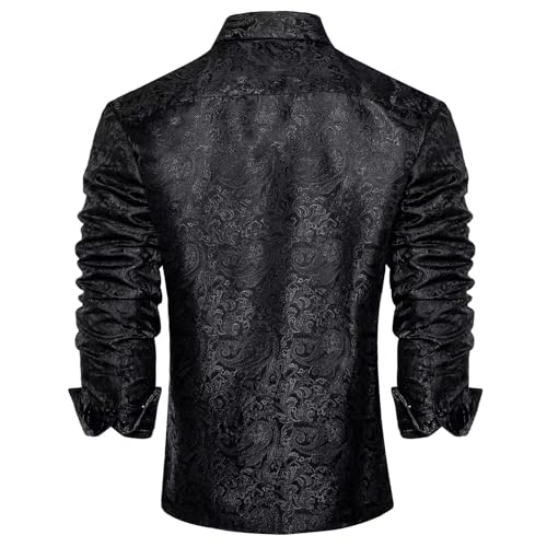 Men's Long Sleeve Black Paisley Silk Dress Shirts Casual Tuxedo Social Shirt Men Clothing3