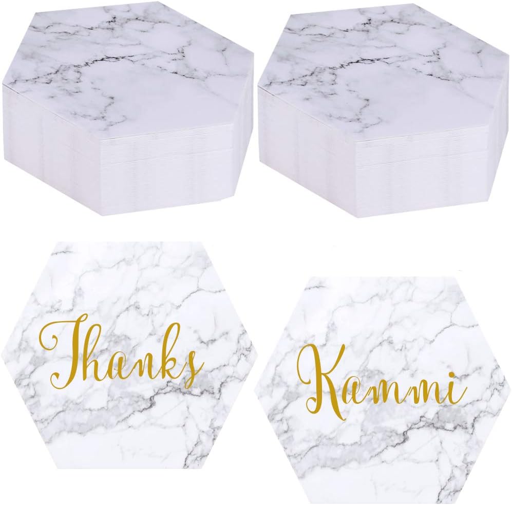 Exquiss 100 Packs Hexagon Blank Place Cards Table Name Tags Table Card Seating Cards Notes Cards Message Cards-3.6" for Wedding Christmas Dinner Party