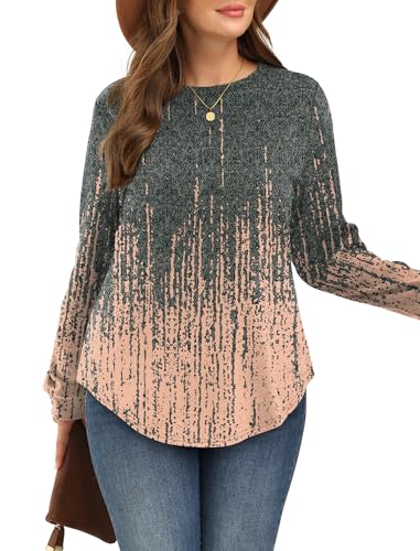 Image of WIHOLL Sweatshirt for Women Crewneck Long Sleeve Shirts Curved Hem Lightweight Sweaters Fall Clothes 2025