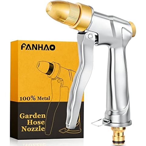 FANHAO Hose Pipe Spray Gun with Brass Tip, 100% Heavy Duty Metal Hose Spray Gun High Pressure Garden Hose Nozzle with Adjustable Spray Patterns for Watering Plants, Washing Cars and Showering Pets Cover