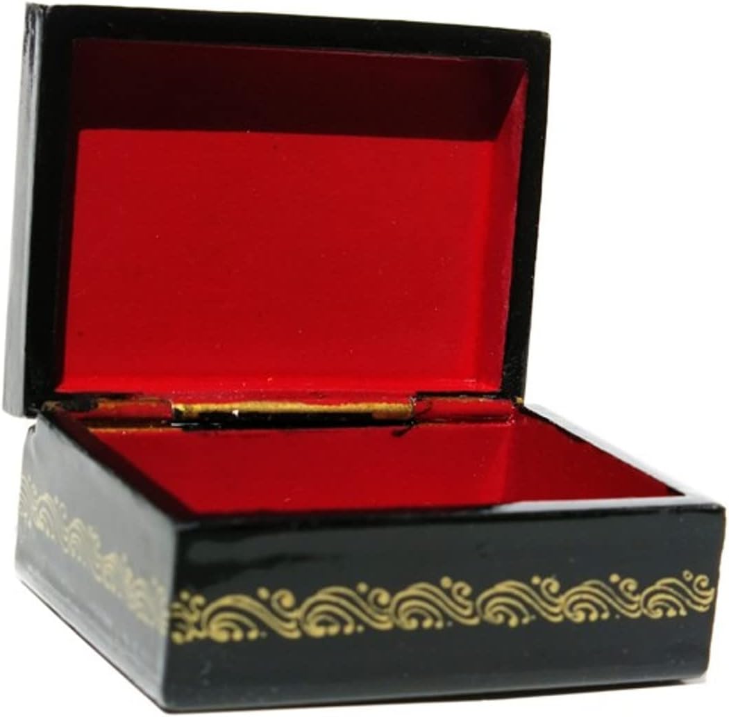 Hand Painted Miniature Lacquer Box for Jewelry, Earrings Pendants Necklaces Small Trinket Box, Engagement Ring Proposal Russian Style Hand Painted Jewelry Box (Magic Pike 2)
